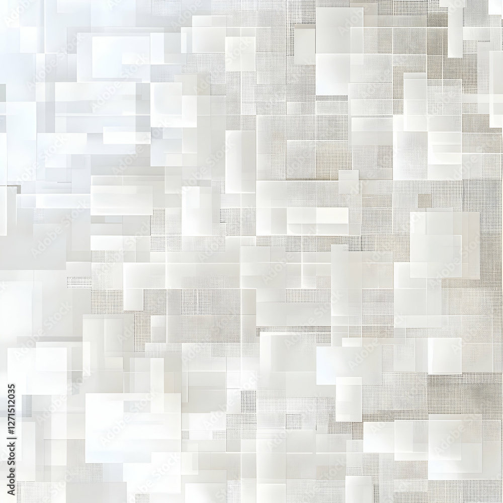 Poster abstract composition of overlapping translucent squares creating a soft, modern texture