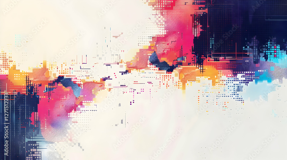 Poster abstract colorful digital artwork with vibrant hues and geometric patterns creating a dynamic feel