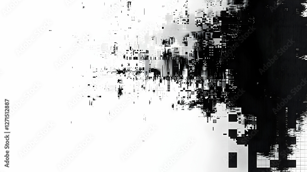Poster abstract digital artwork showcasing fragmented patterns and contrasting black and white elements
