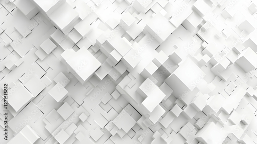 Poster abstract arrangement of white 3d cubes creating a modern geometric pattern with depth