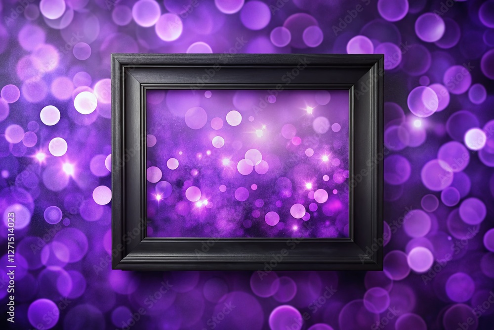 Poster abstract purple bokeh background with black frame - generative ai art
