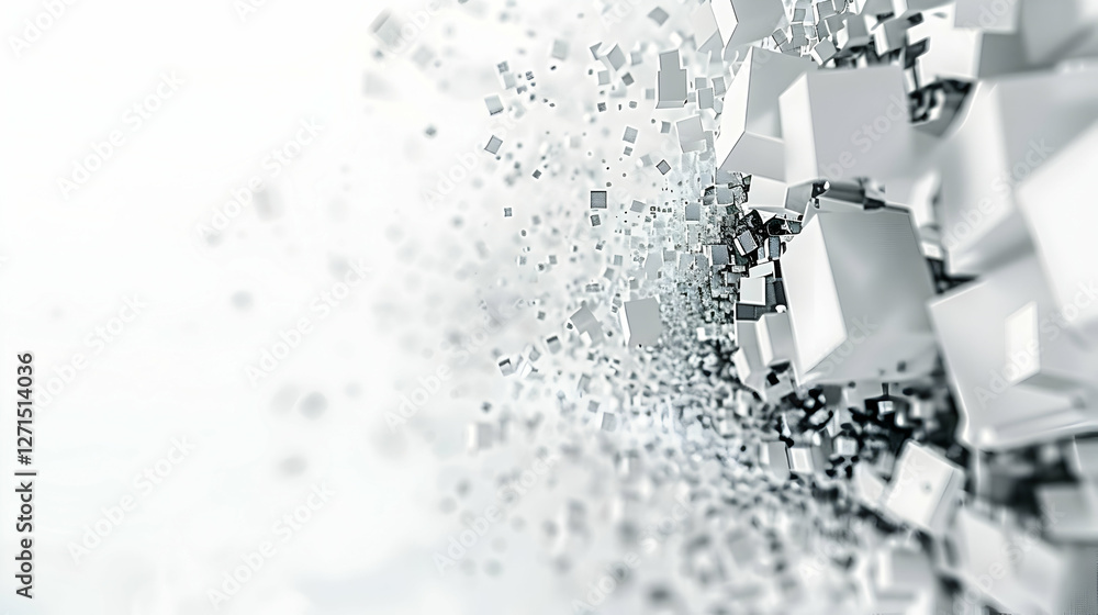 Poster Abstract composition of floating cubes creating a dynamic visual effect in a bright space