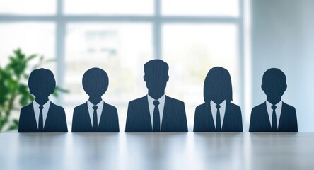 Human resources team silhouettes in professional attire, symbolizing HR management.