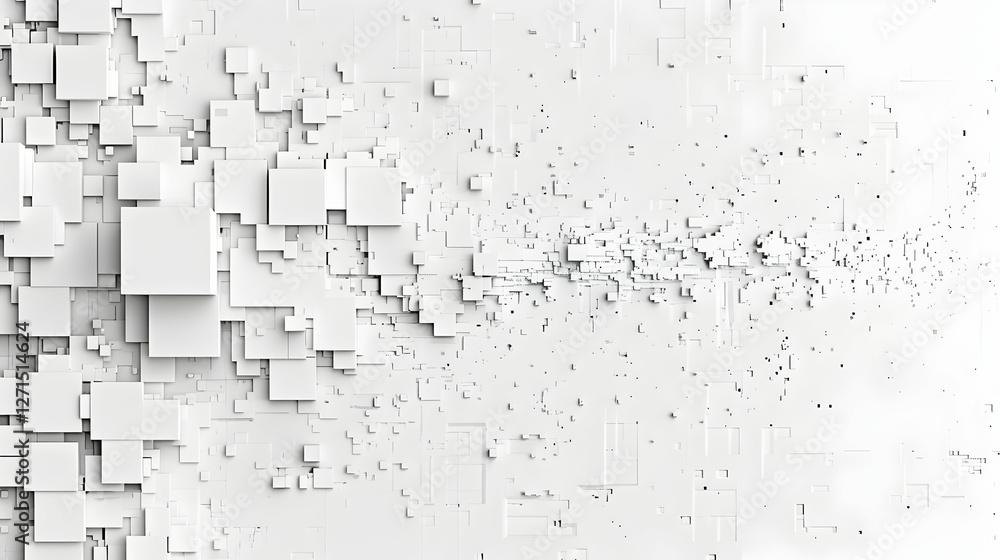 Poster abstract composition of white squares and rectangles creating a sense of depth and movement