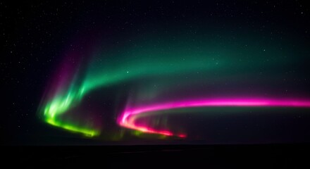 Aurora Borealis: A mesmerizing display of vibrant green, pink, and purple hues dances across the night sky.