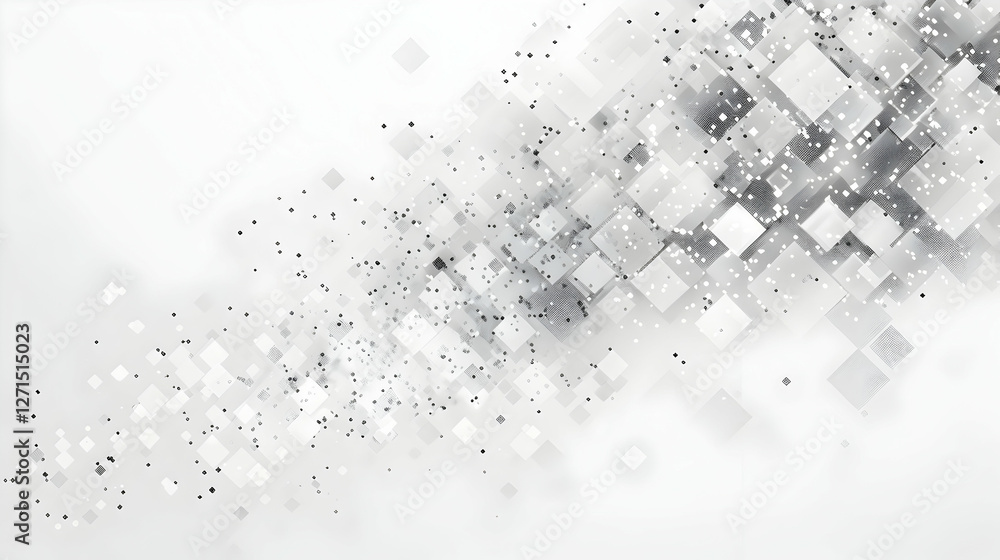 Poster abstract design featuring a dynamic arrangement of squares and dots in a light background