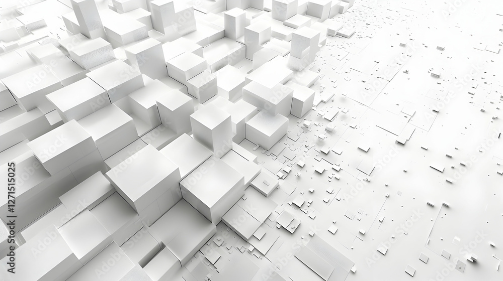 Aufkleber abstract white geometric landscape with varying cube structures creating depth and texture