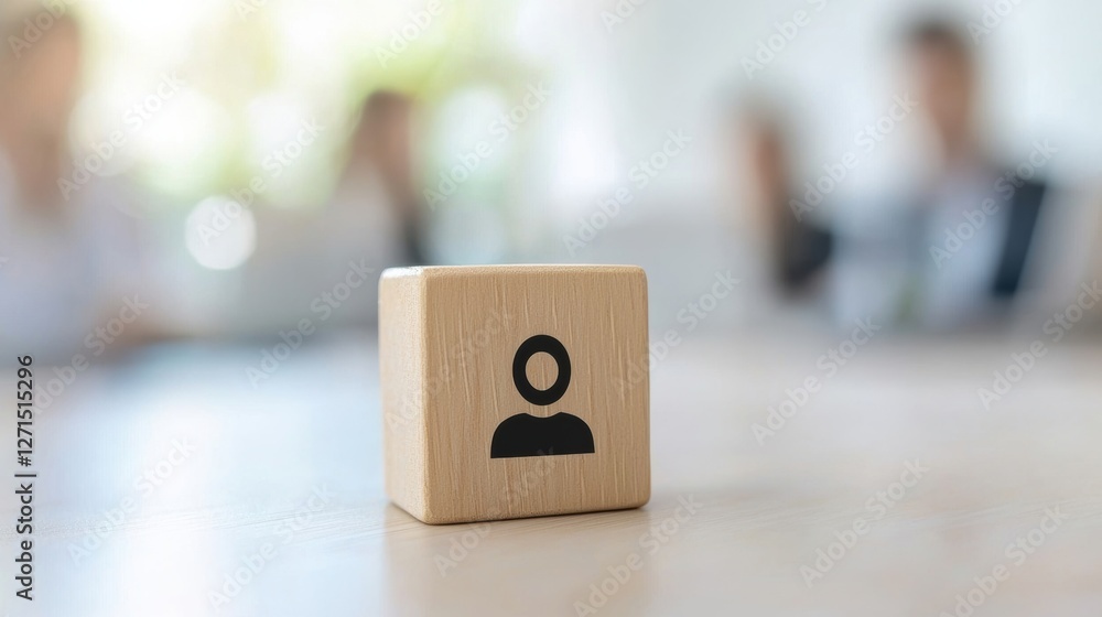 Poster wooden block representing human resources in a business network, symbolizing collaboration and teamw
