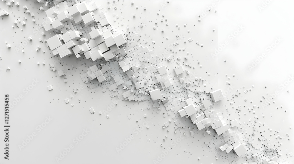Poster abstract white cubes creating a dynamic motion effect on a minimalist background