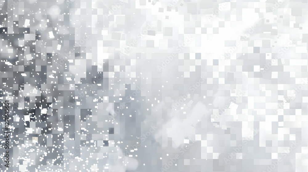 Poster abstract digital background with scattered pixels resembling snowflakes in a winter scene