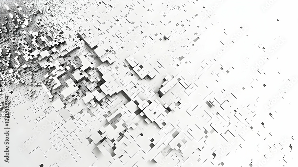 Poster abstract representation of digital data flow with geometric shapes and varying textures