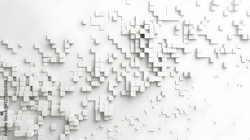 Poster Abstract white 3D cubes creating a dynamic pattern on a minimalistic background