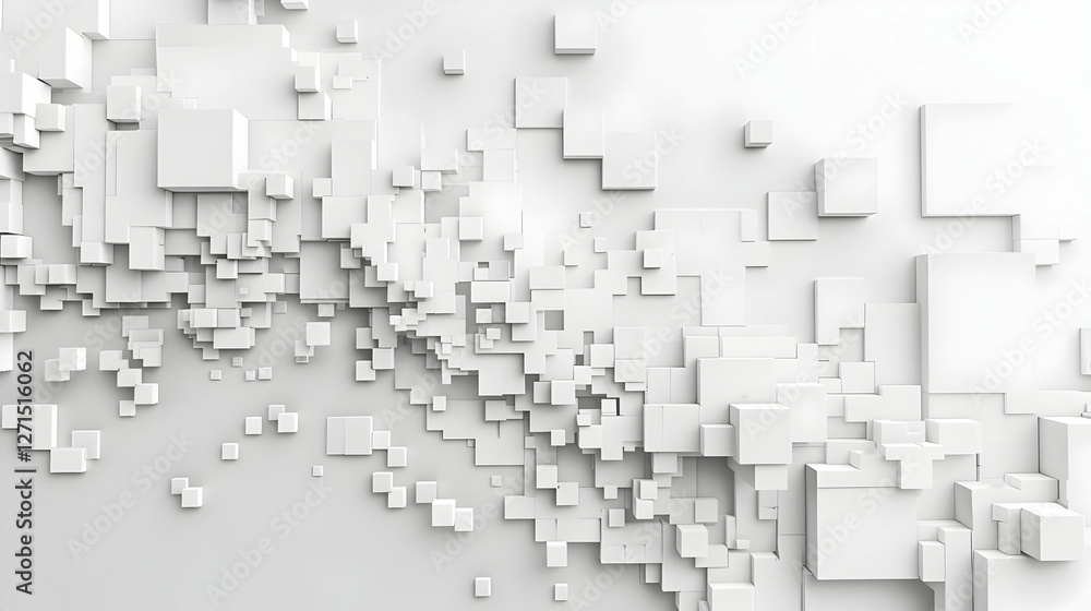 Poster abstract white geometric shapes creating a dynamic visual flow on a minimalistic background