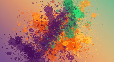 Obraz premium Abstract Splatter of Vibrant Colors: An explosion of vivid hues bursts across the canvas, blending seamlessly to create a dynamic and visually captivating artwork.