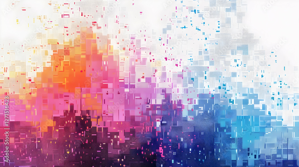 Poster abstract colorful digital art with pixelated patterns creating a vibrant gradient effect