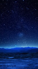 Fototapeta premium Starry Night Sky Over Mountain Landscape with Bright Stars and Depth