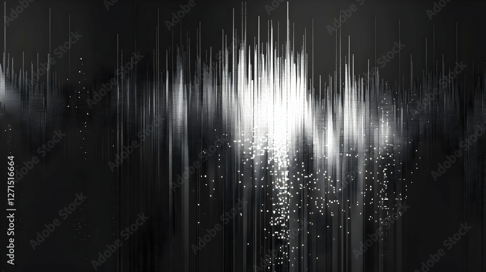 Poster abstract sound wave representation with varying intensities and patterns against a dark background
