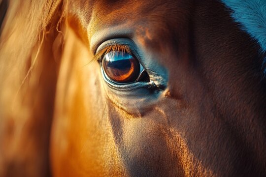 Chestnut horse showing its beautiful brown eye closeup