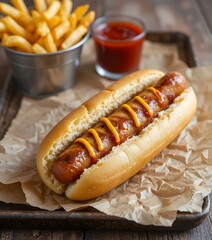 Gourmet Hot Dogs with Mustard  Ketchup  Pickles Crispy Onions  and Fresh Herbs Served on a Soft Bun with Classic Condiments 