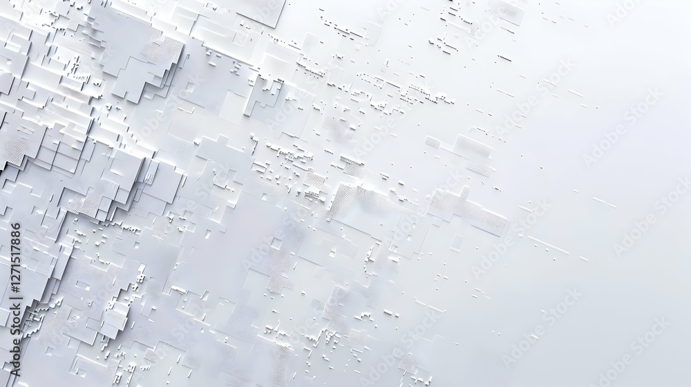 Poster abstract geometric pattern with varying shades of white, creating a modern digital texture