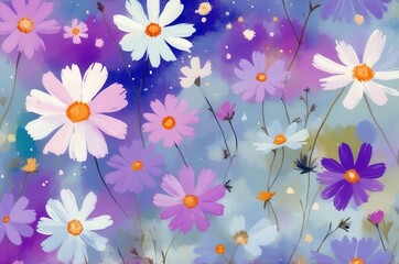 Vintage colorful fantasy dreamy abstract blooming botanical flowers seamless patterns illustration, nature theme concept texture design.
