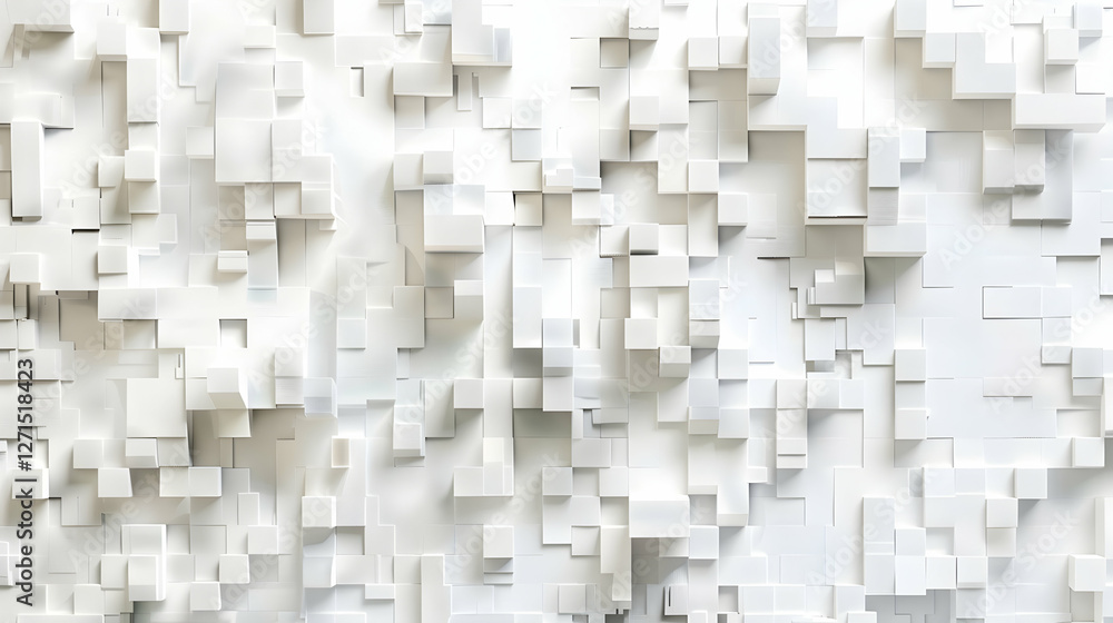 Poster abstract geometric pattern of white cubes creating a textured wall effect with shadows