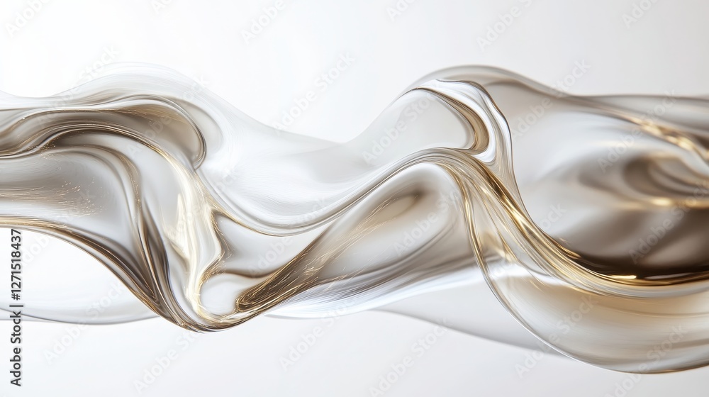 Poster abstract wave of smooth liquid glass with flowing curves and soft light reflection