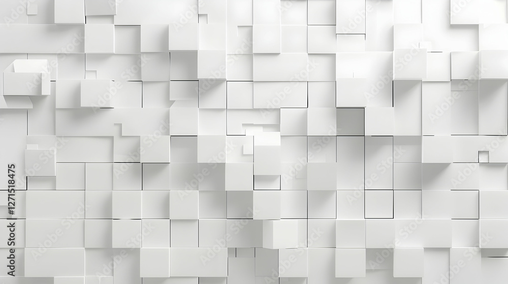 Poster abstract white geometric background with 3d cubes creating depth and texture for design use