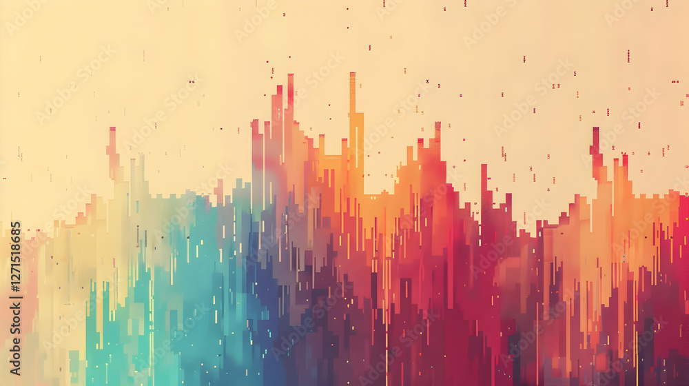 Poster abstract colorful gradient pattern resembling a digital landscape with vibrant hues