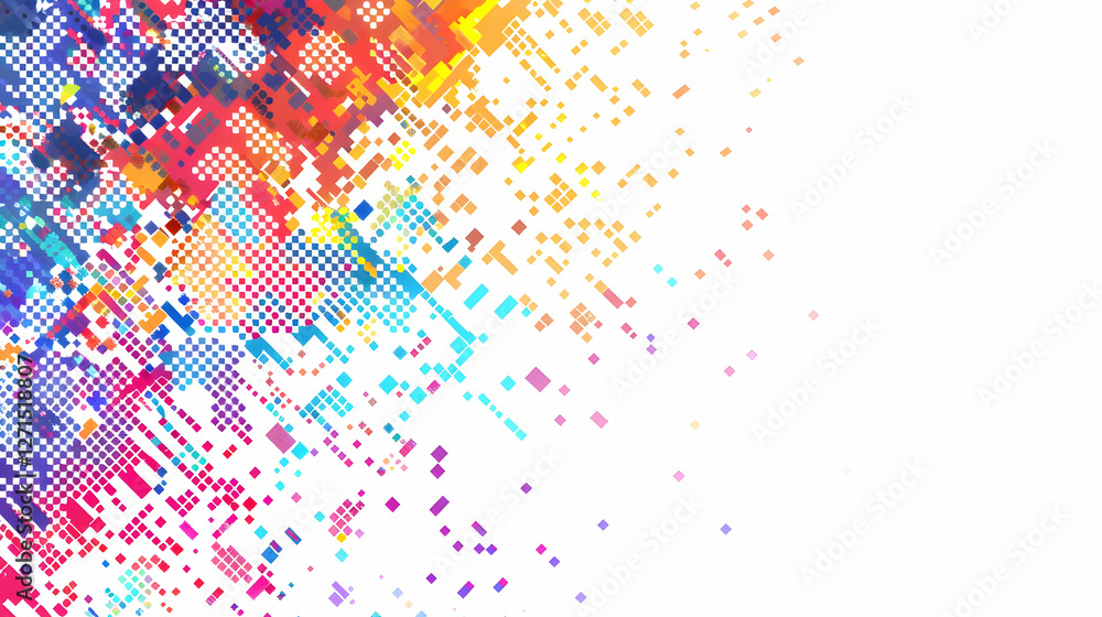 Poster vibrant abstract digital artwork with colorful pixelated patterns creating a dynamic visual effect
