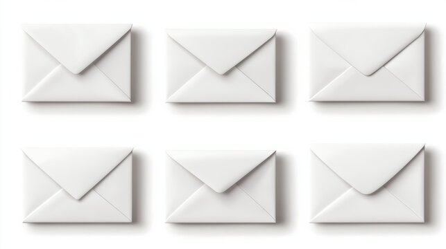 white envelopes arranged on a white background, perfect for mail design, communication, or digital graphics.
