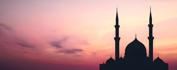 Fototapeta premium Silhouette of a grand mosque at dusk or dawn