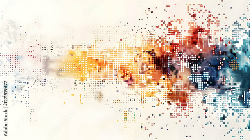 Poster abstract digital art featuring vibrant colors and pixelated patterns creating a dynamic visual effec