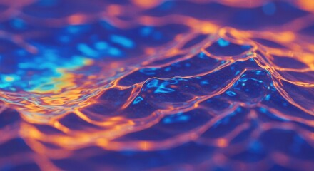 Abstract Waves of Energy: This image shows an abstract landscape of flowing energy waves in vibrant shades of orange, blue and yellow, evoking a sense of dynamic movement and technological innovation.