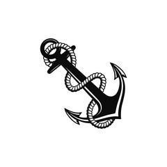 Anchor with rope icon, Anchor with rope vector black and white.