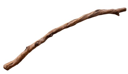 Walking stick, rustic wooden material, isolated on white background, perfect for support and hiking adventures.