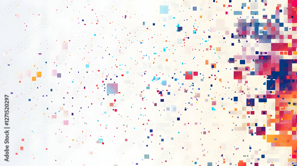 Poster abstract digital art featuring colorful pixelated patterns on a bright background