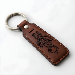 Leather keychain with simple design on a white background. Generative AI