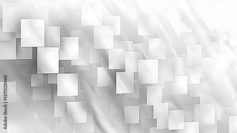 Poster abstract composition of translucent squares layered over a soft gradient background