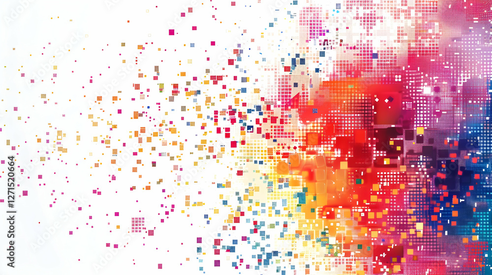 Poster vibrant abstract digital art with colorful pixelated patterns and gradients in a modern design