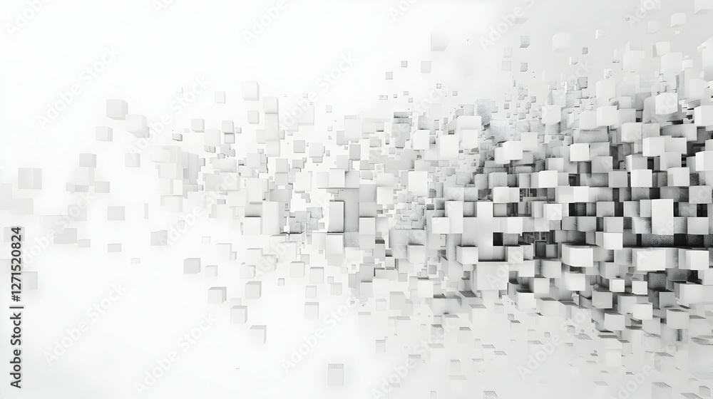 Poster Abstract composition of floating cubes creating a dynamic 3D effect in a minimalist setting