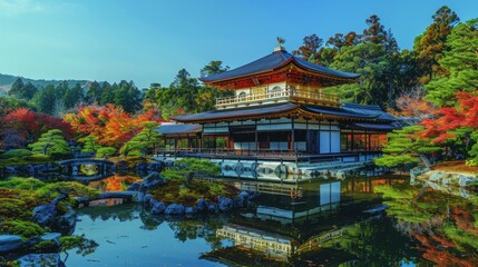 Obraz premium Golden Week Adventure in Japan. Visit the ancient temples and serene gardens of Kyoto, imagining the emperors and samurai who once walked these grounds.