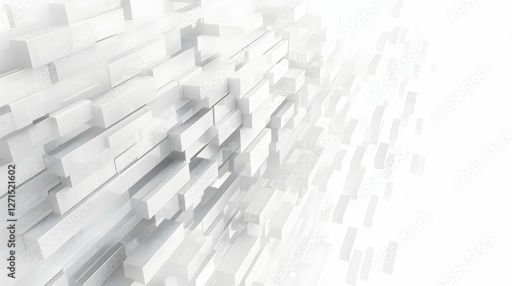 Poster Abstract white geometric blocks creating a dynamic 3D effect with a soft gradient background