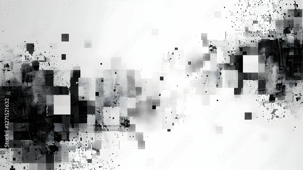 Poster abstract digital design featuring a blend of black and white geometric shapes creating a dynamic vis