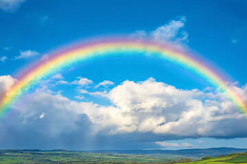 Rainbow over clouds at sunset