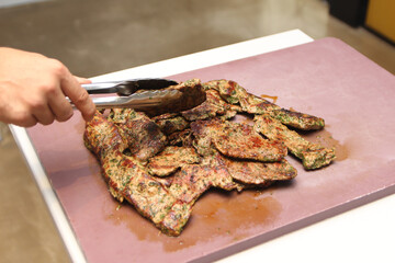 fresh fried meat in a restaurant