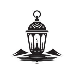 lantern Ramadan Silhouette Vector Illustration, Solid White Background.
