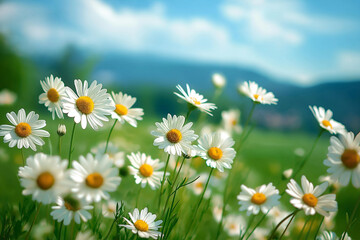 Obraz premium Daisies blooming in a green meadow