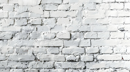 Fototapeta premium Textured white brick wall with peeling paint and subtle imperfections, ideal for backgrounds