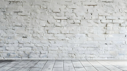 Textured white brick wall with wooden floor, creating a clean and modern interior space